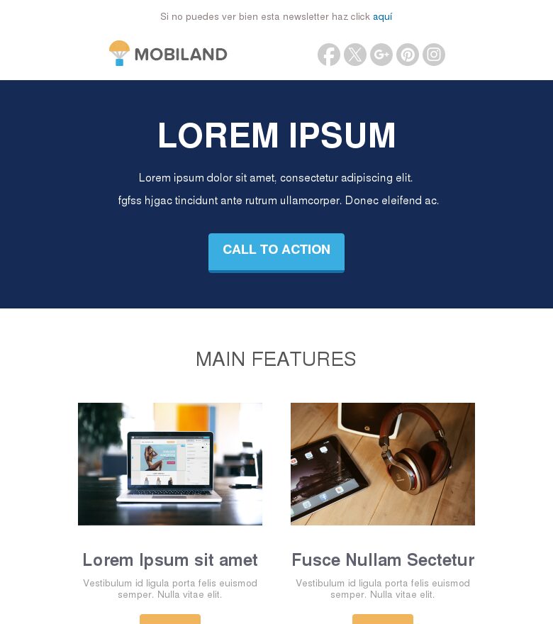 Template email marketing Botones