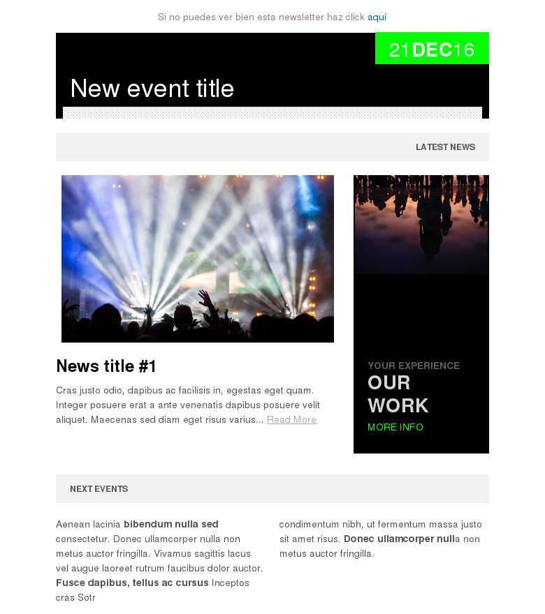 Plantilla email marketing Concierto corta