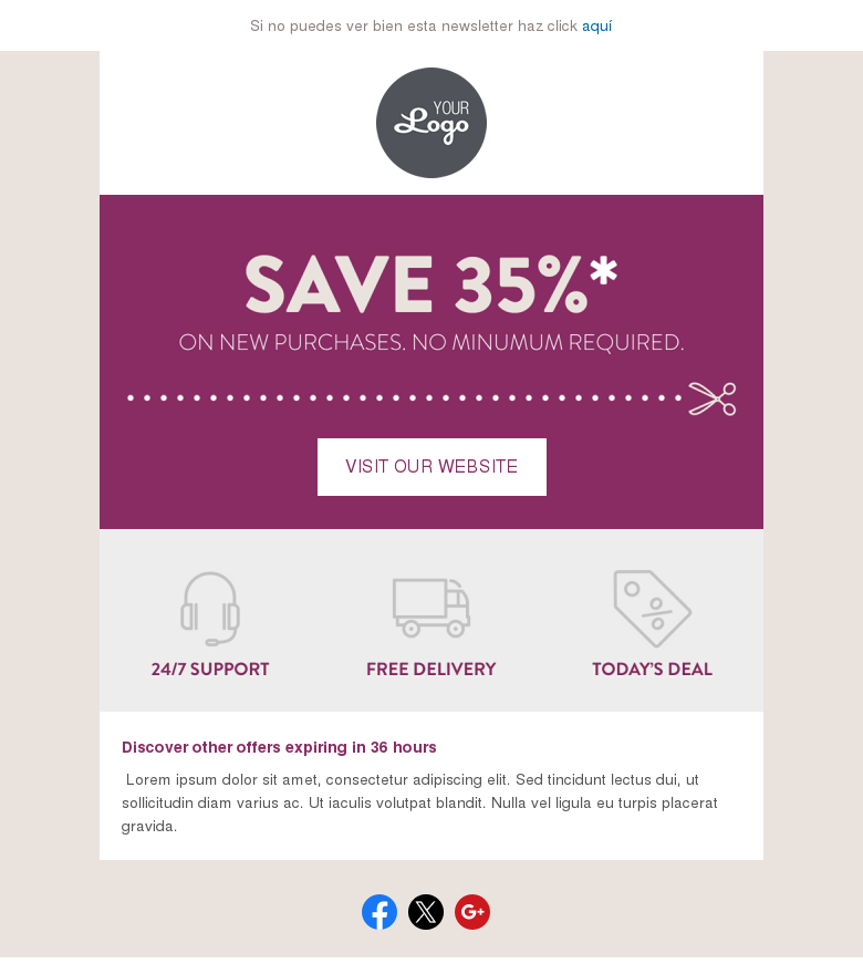 Plantilla email marketing Descuento larga