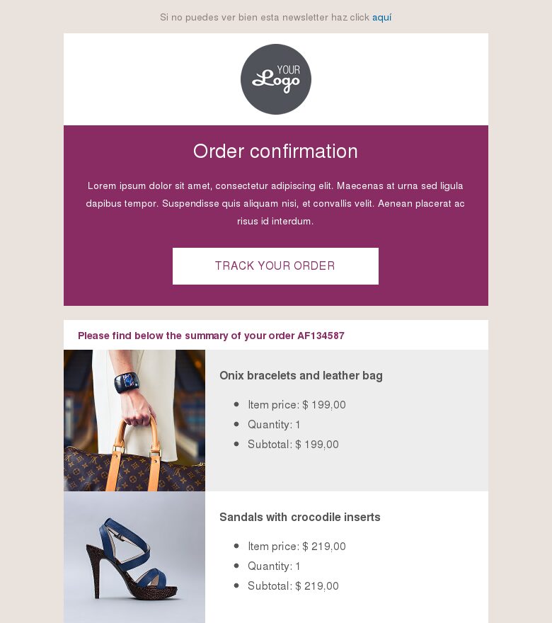 Template email marketing Pedido