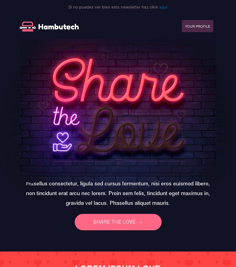 Plantilla email marketing San Valentín neón