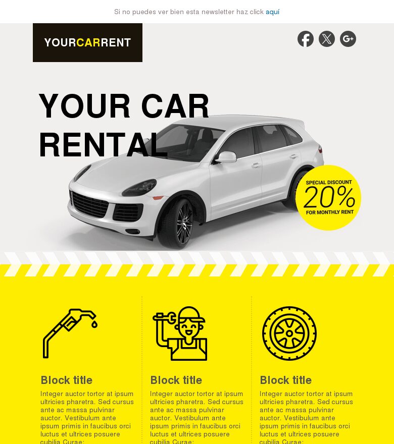 Plantilla email marketing Alquiler coches