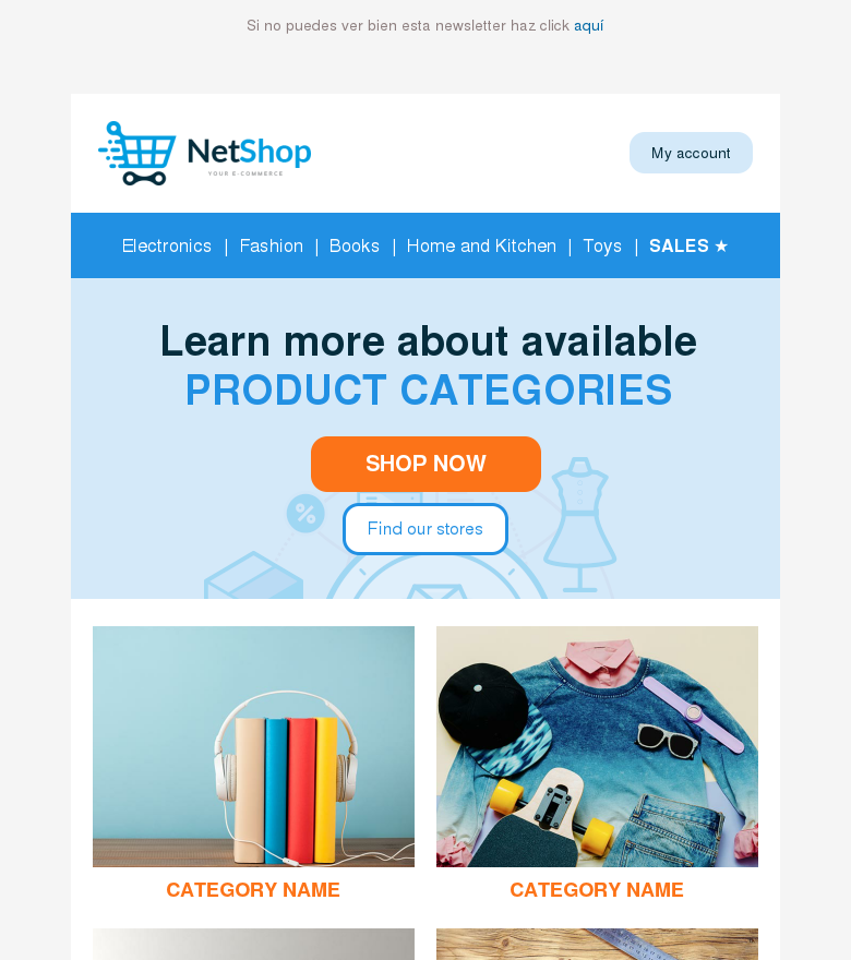 Plantilla email marketing Tienda categorías