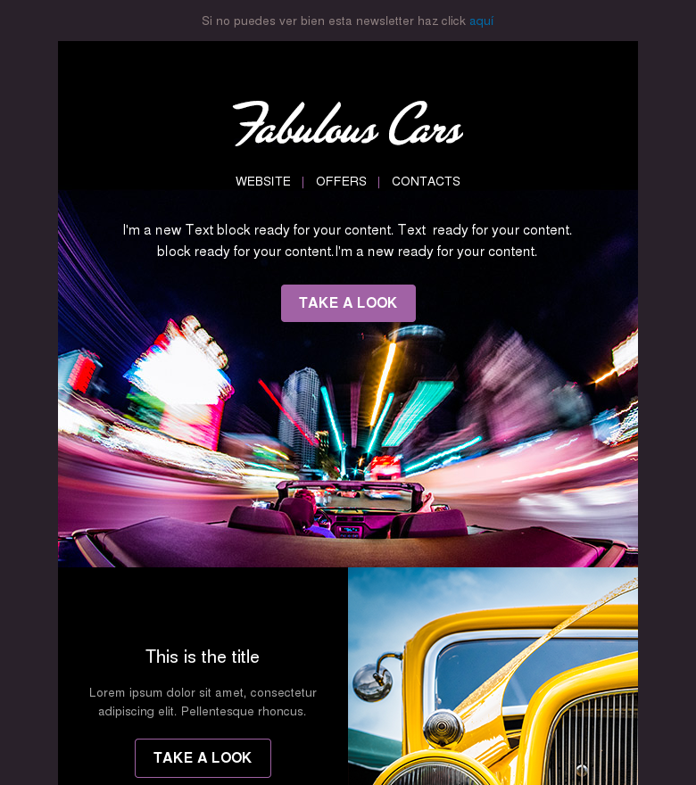 Plantilla email marketing Coches fabulosos