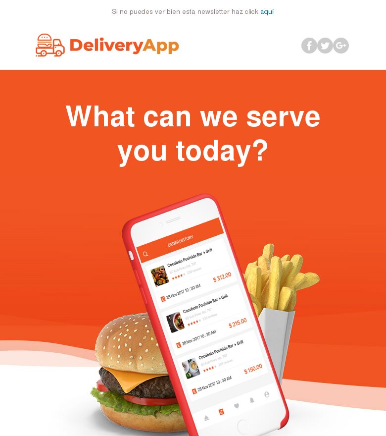 Plantilla email marketing App de comida