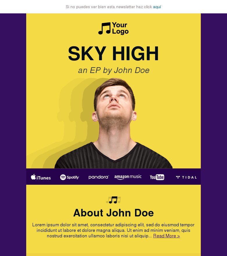 Plantilla email marketing Música nueva cada día