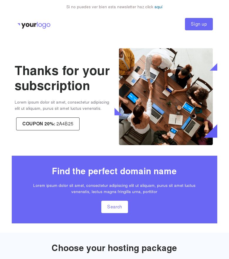 Email marketing template Gracias por tu suscripción