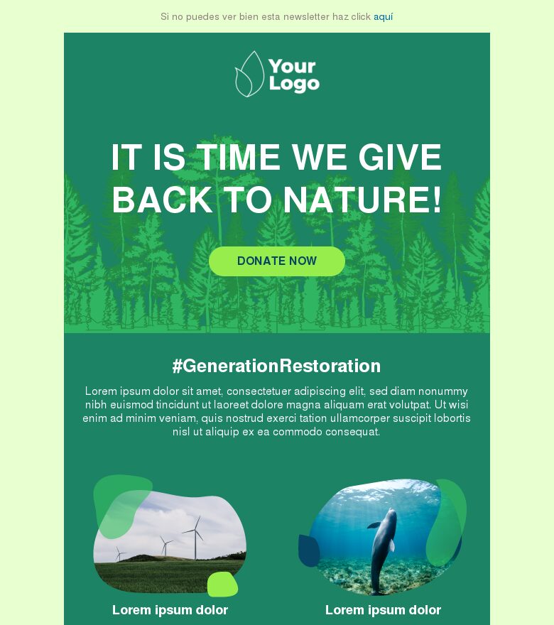 Plantilla email marketing Recaudación por el Día del Medio Ambiente