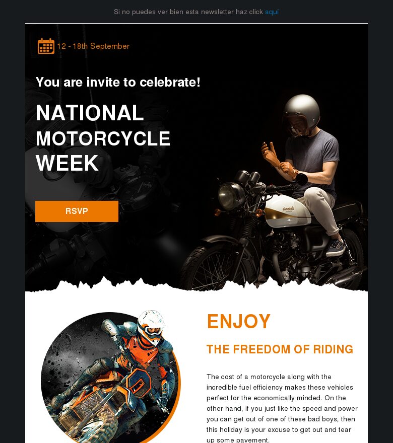 Plantilla email marketing Semana nacional de la motocicleta