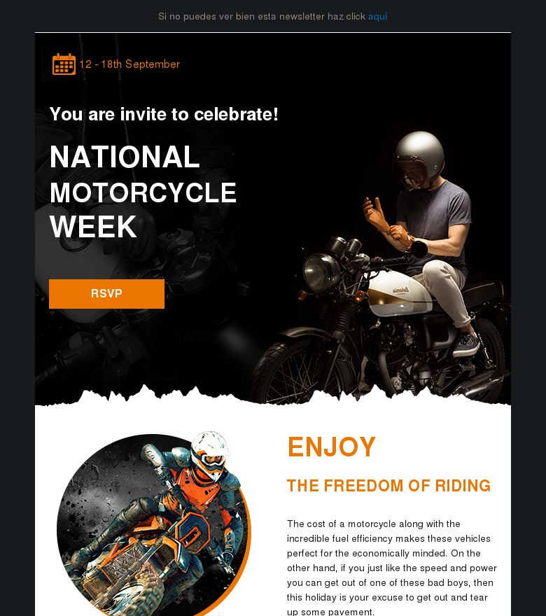 Plantilla email marketing National motorcycle week time