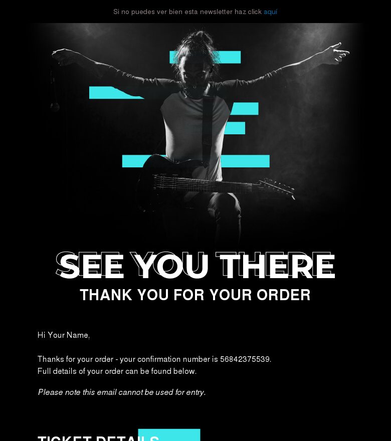 Plantilla email marketing Email de confirmación de pedido de entradas