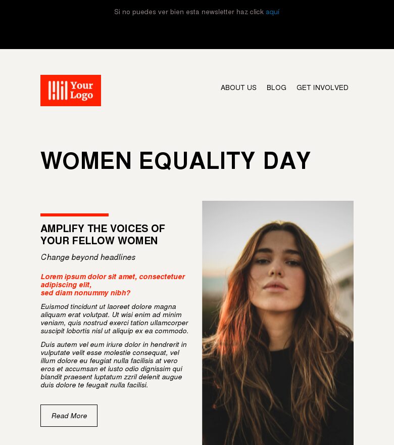 Plantilla email marketing Día de la Igualdad de la Mujer
