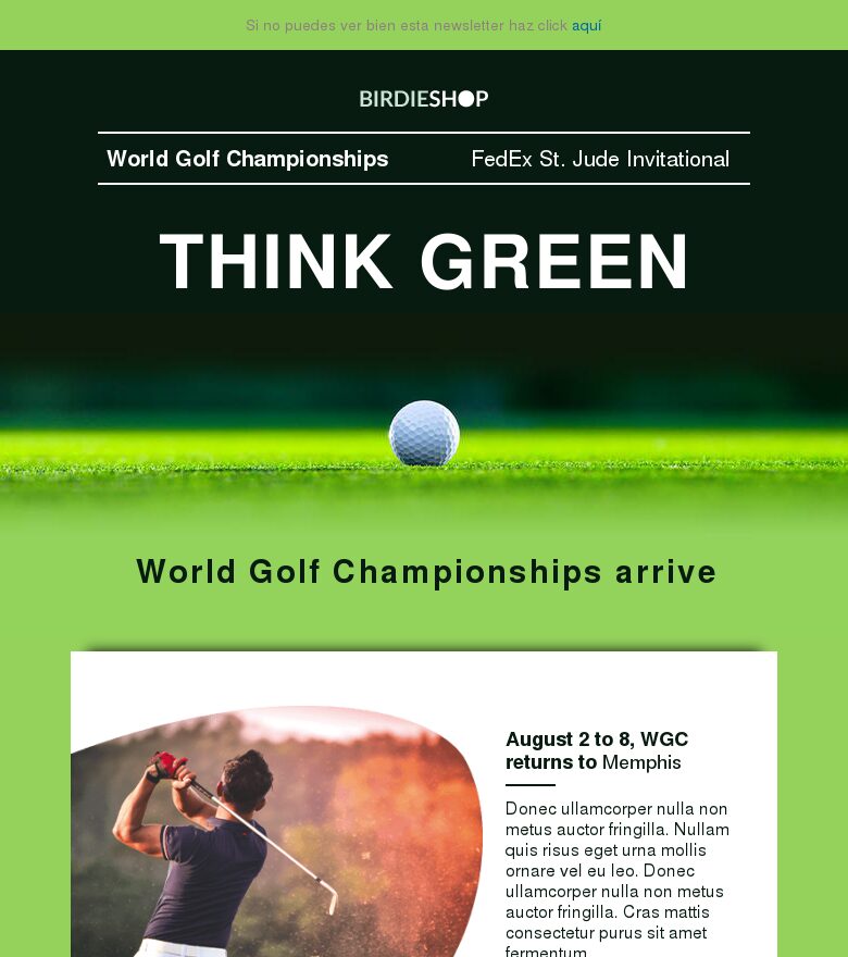 Plantilla email marketing Campeonato mundial de golf