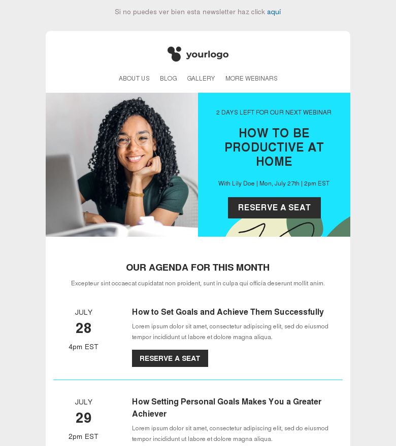 Plantilla email marketing Next webinar in 2 days