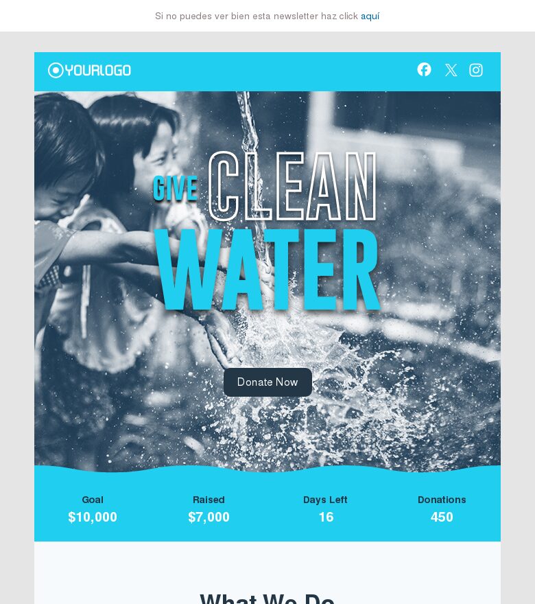 Plantilla email marketing Recaudación por el Día Mundial del Agua