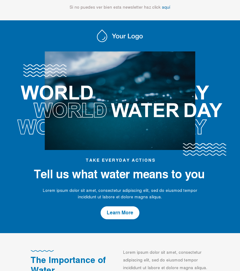 Plantilla email marketing Tell us what water means to you