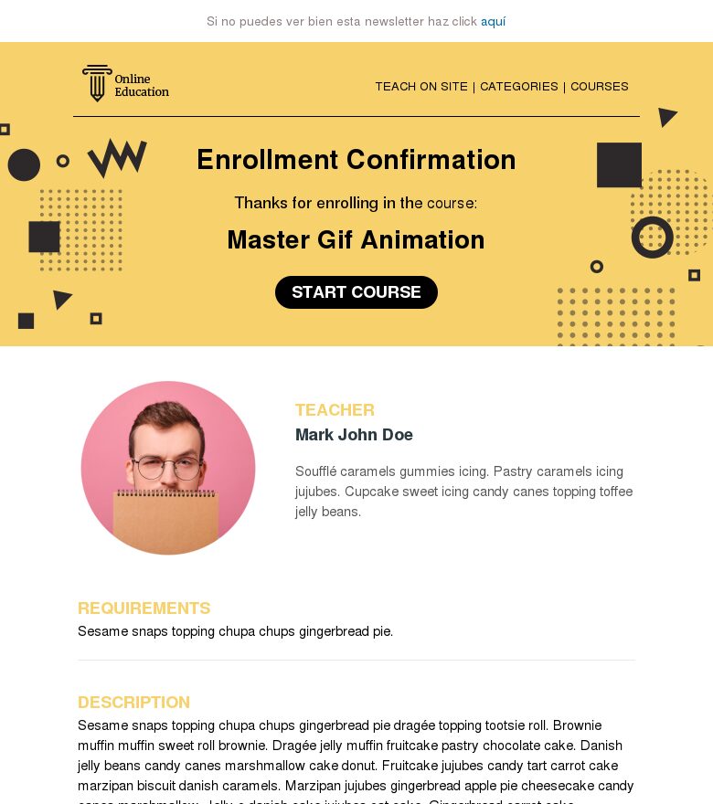 Plantilla email marketing Confirmación de matrícula