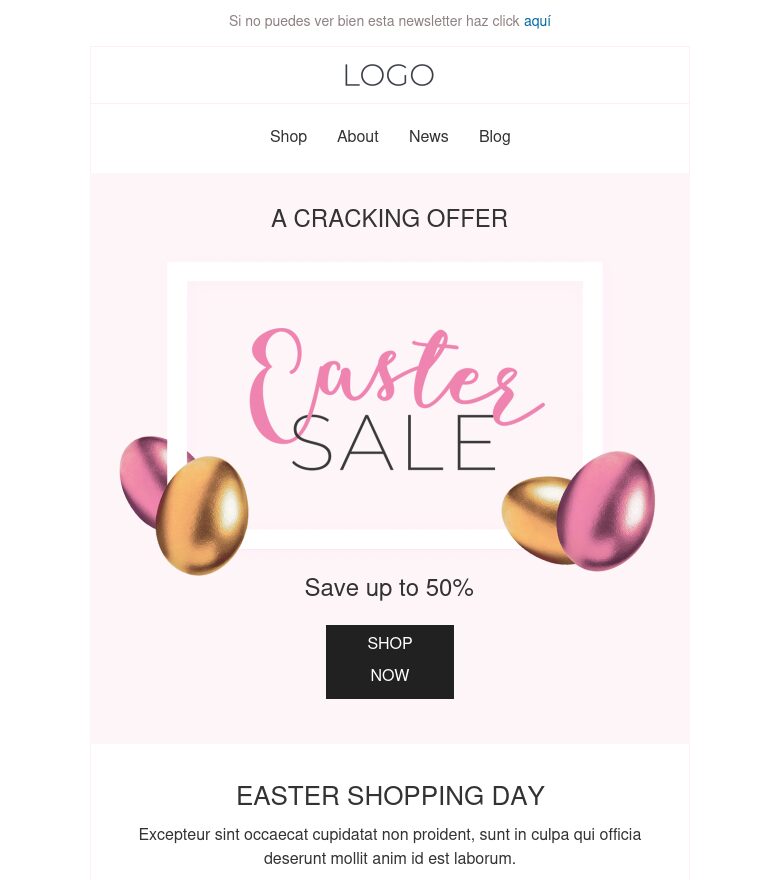 Plantilla email marketing Rebajas de Pascua