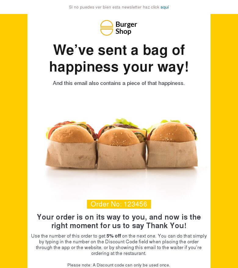 Plantilla email marketing Gracias por tu pedido