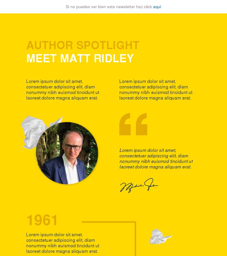 Plantilla email marketing Autor destacado: Matt Ridley