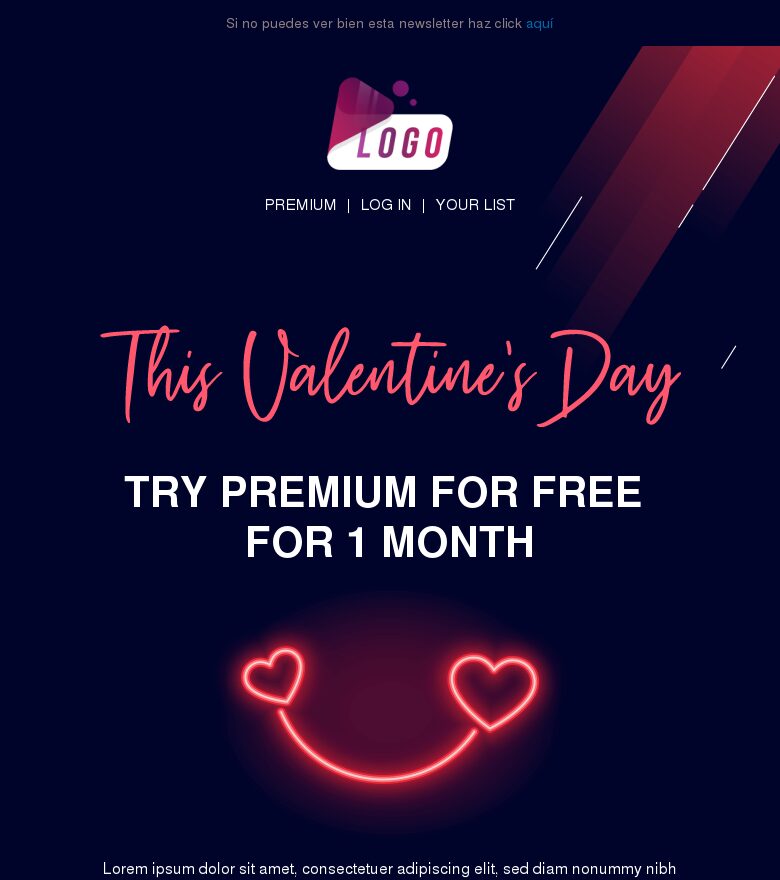 Plantilla email marketing Prueba premium gratis este San Valentín