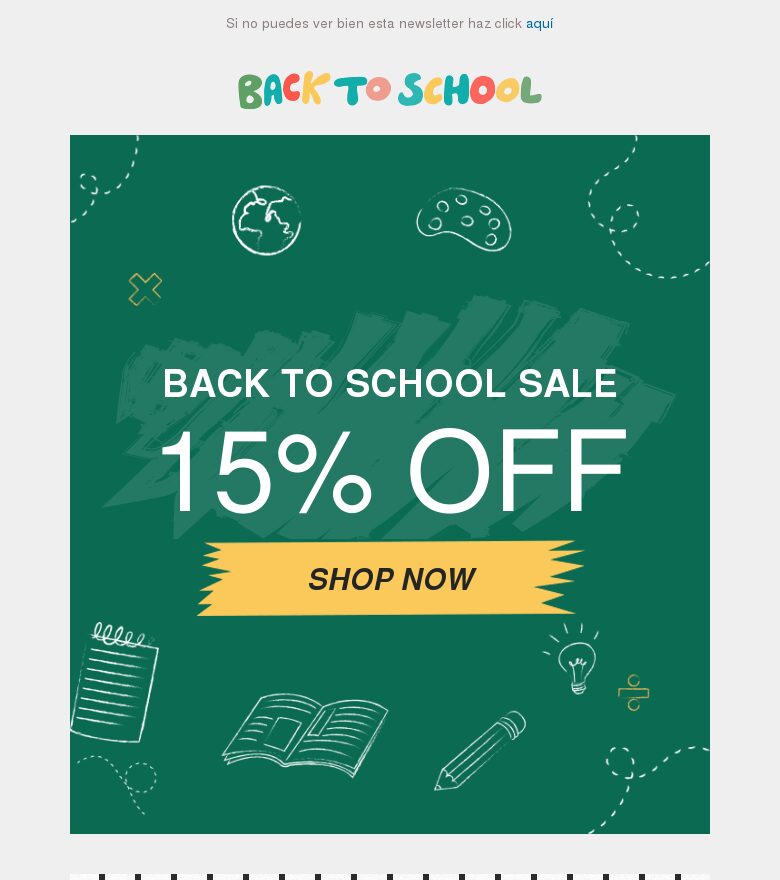 Plantilla email marketing Descuento de vuelta al cole
