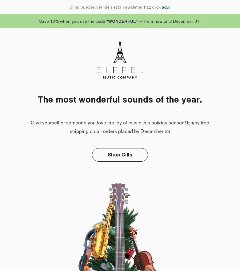 Plantilla email marketing Tienda de música navideña