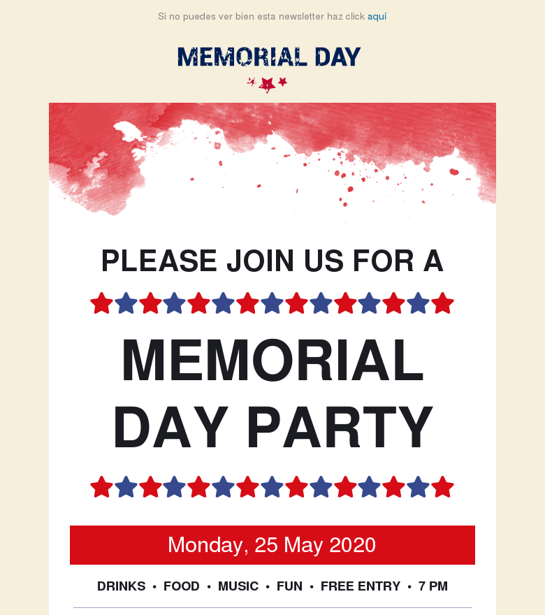 Plantilla email marketing Memorial day party