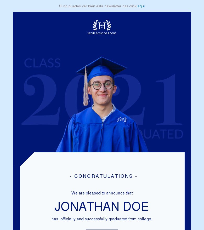 Plantilla email marketing Anuncio de graduación de secundaria