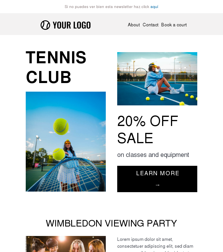Plantilla email marketing Wimbledon sale
