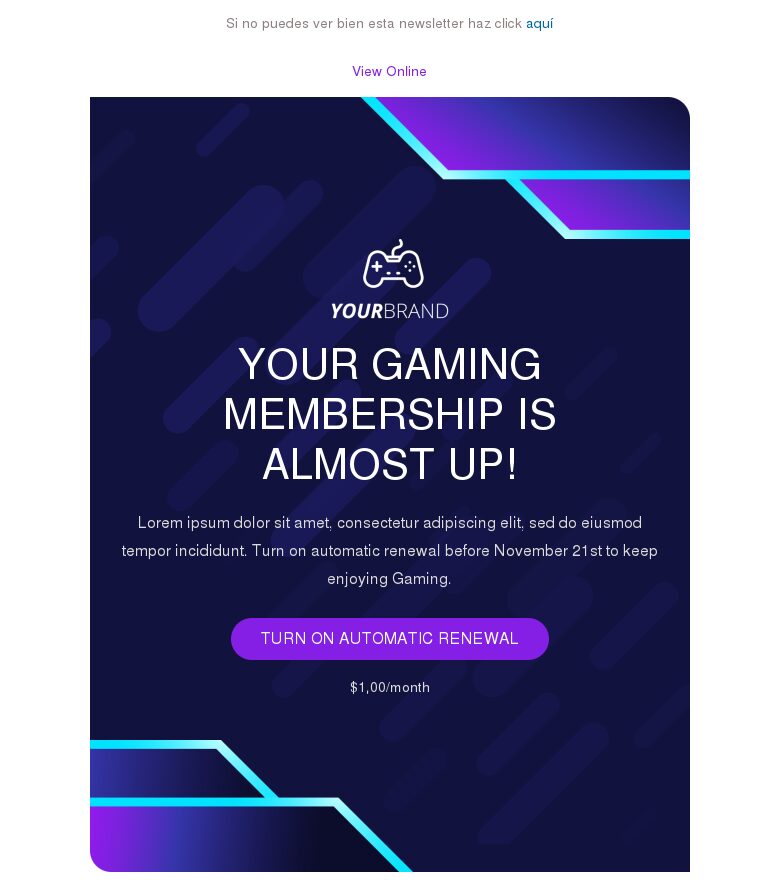 Plantilla email marketing Renueva tu membresía