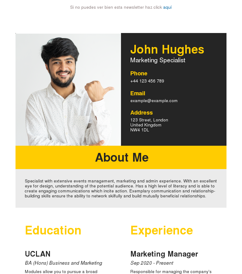 Plantilla email marketing About me