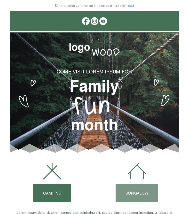 Plantilla email marketing Mes de acampada en familia
