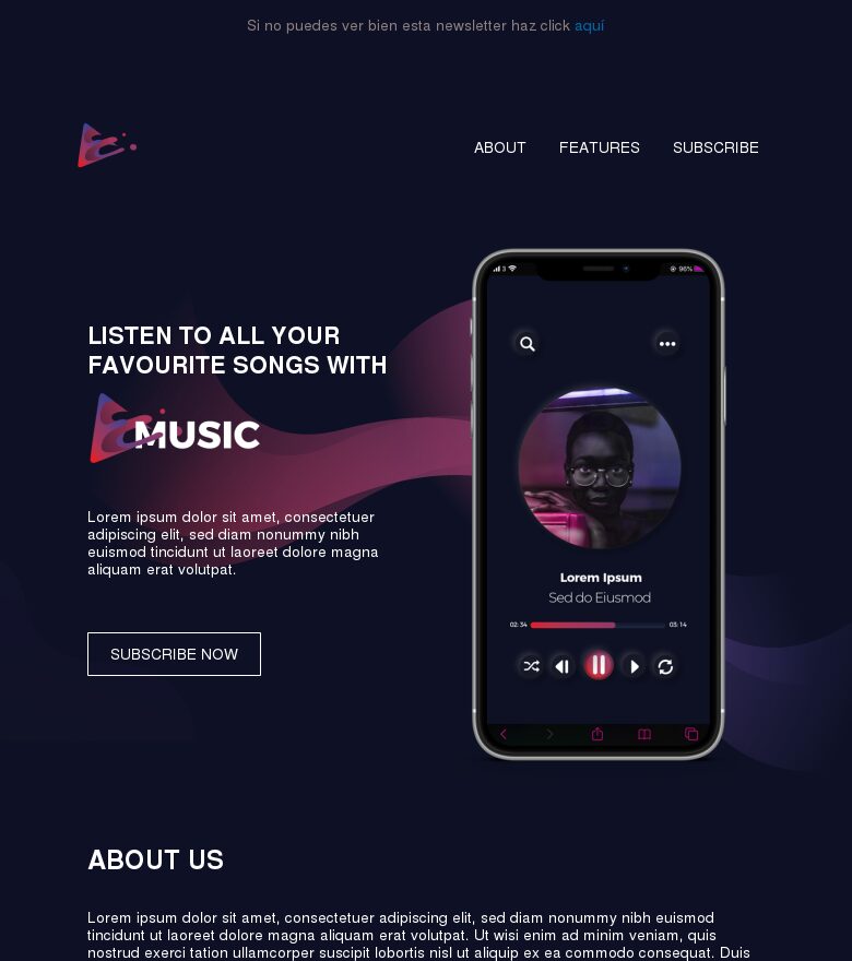 Plantilla email marketing Toda tu música en un solo lugar