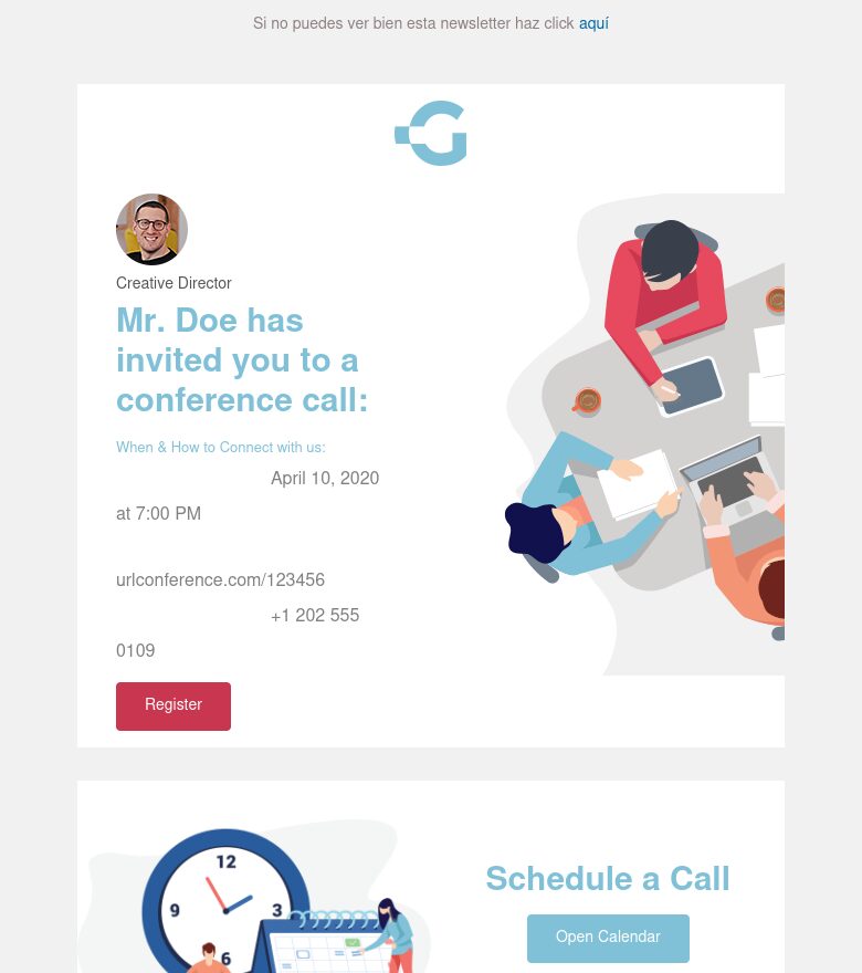 Email marketing template Videollamada