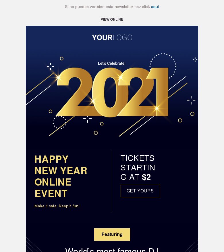 Plantilla email marketing Consigue tus entradas para esta Nochevieja