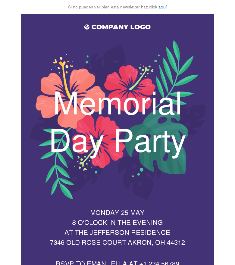 Plantilla email marketing Memorial day event