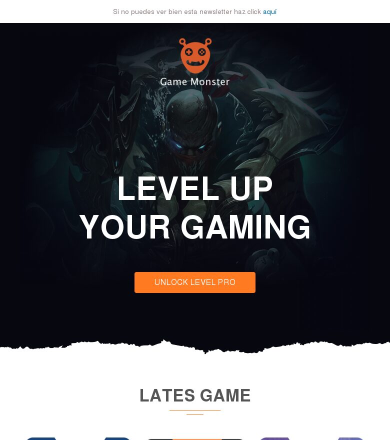 Plantilla email marketing Sube de nivel en tus juegos