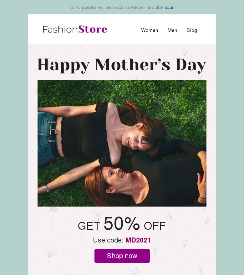 Plantilla email marketing Descuento del Día de la Madre