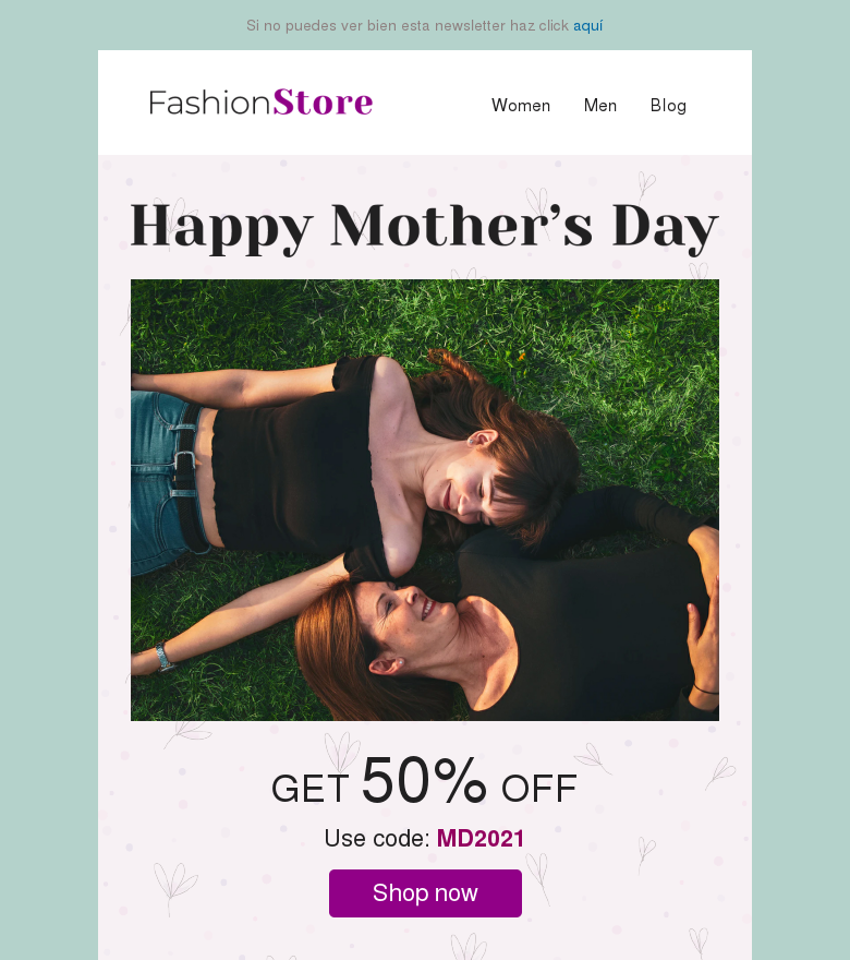 Plantilla email marketing Happy mothers day discount