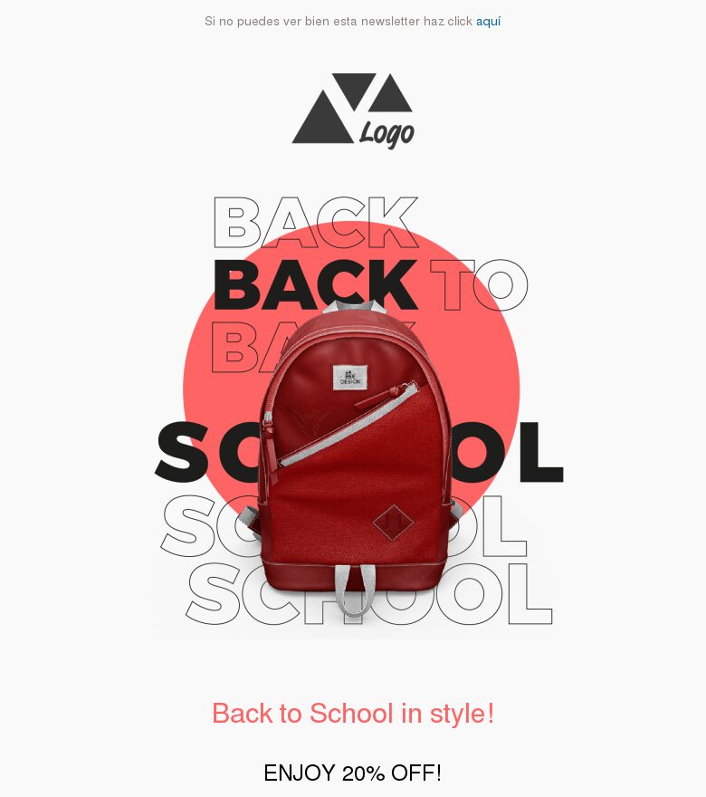 Plantilla email marketing Oferta de vuelta al cole