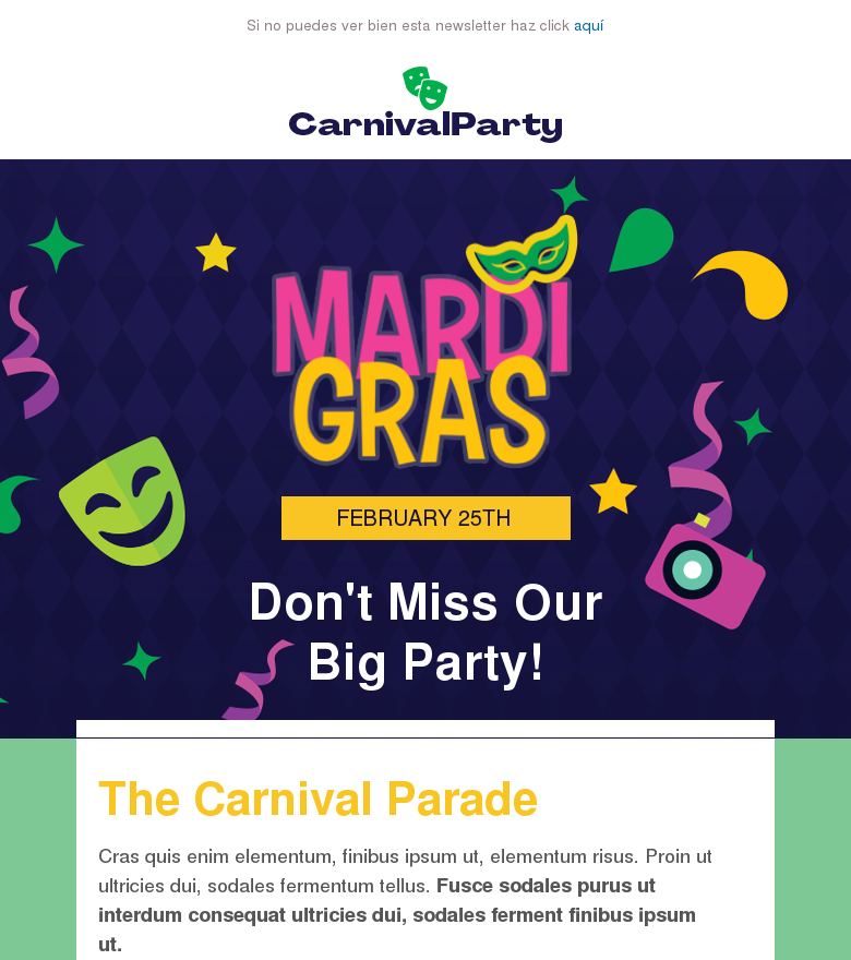 Plantilla email marketing Mardi gras parade