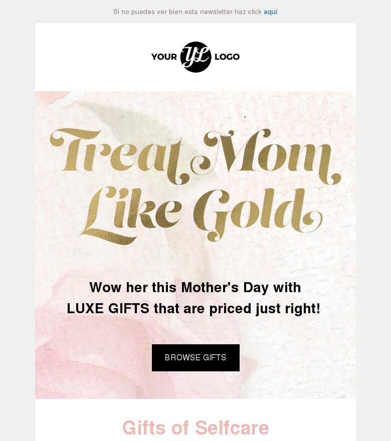 Plantilla email marketing Trata a mamá como al oro