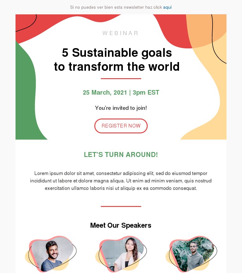 Plantilla email marketing 5 objetivos sostenibles para transformar el mundo