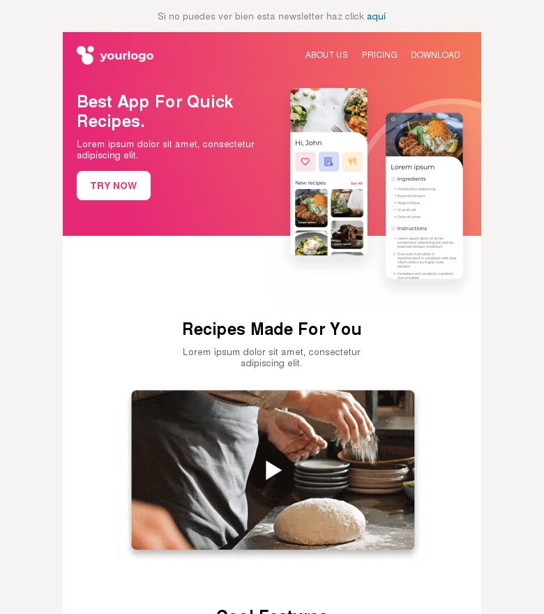 Plantilla email marketing La mejor app para recetas rápidas