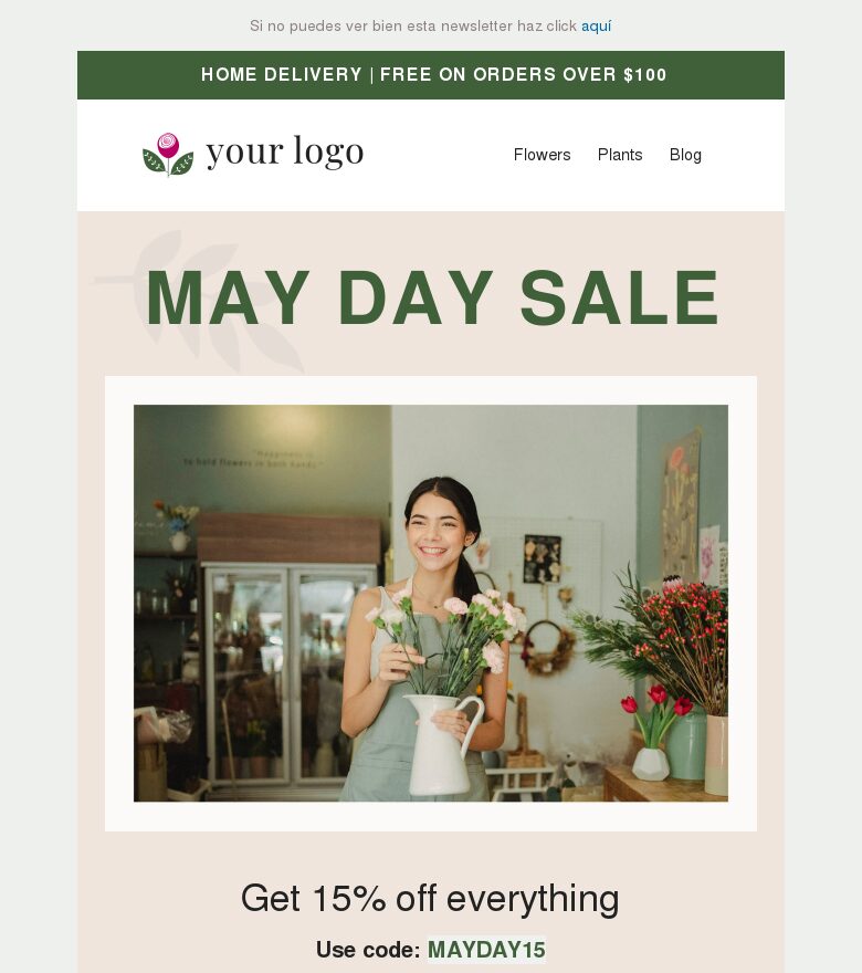 Plantilla email marketing Flores del Primero de Mayo