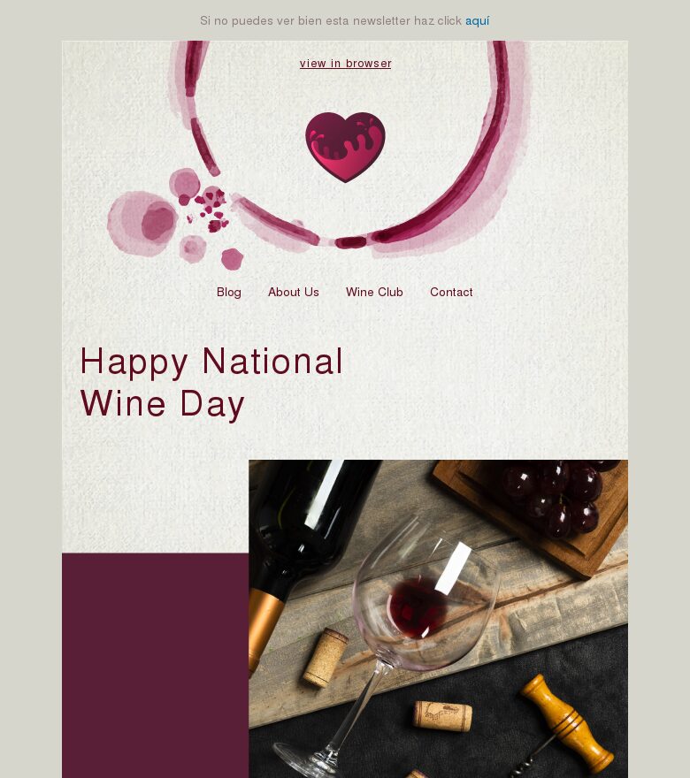 Plantilla email marketing Feliz día nacional del vino