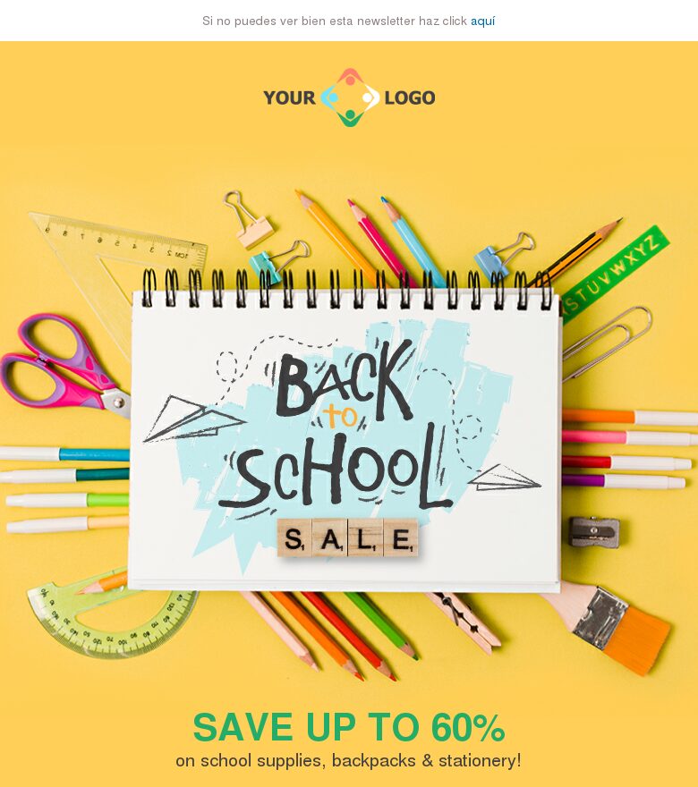 Plantilla email marketing Rebajas de vuelta al cole