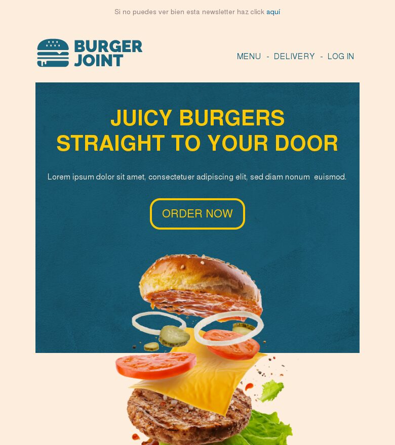 Plantilla email marketing Hamburguesas a domicilio