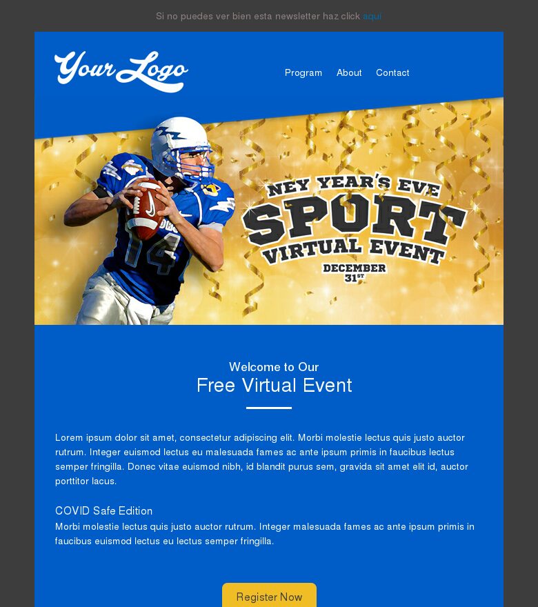 Plantilla email marketing Evento deportivo de Año Nuevo